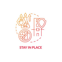 Stay in place red gradient concept icon. Public aid. Plan of action for natural disaster abstract idea thin line illustration. Isolated outline drawing. Roboto-Medium, Myriad Pro-Bold fonts used
