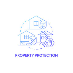 Property protection blue gradient concept icon. Natural disaster damage minimization abstract idea thin line illustration. Isolated outline drawing. Roboto-Medium, Myriad Pro-Bold fonts used