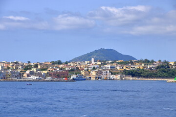 Fototapeta na wymiar Panoramic view of Procida island from the sea