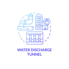 Water discharge tunnel blue gradient concept icon. Facility emergency support abstract idea thin line illustration. Isolated outline drawing. Roboto-Medium, Myriad Pro-Bold fonts used