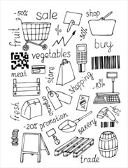 Trade. Sale. Set. Doodles. Vector