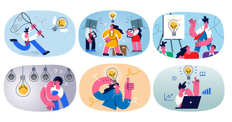 Set of businesspeople brainstorm generate innovative idea 