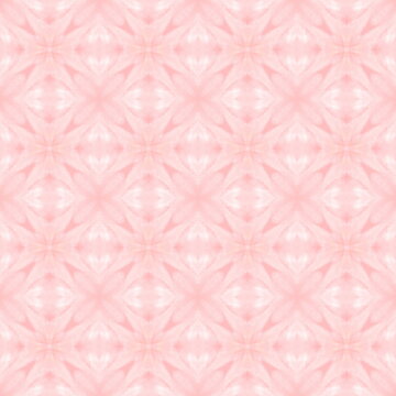 Fototapeta Hand painted seamless pattern. An ornament with an optical illusion in oriental style. Pink, white stars and squares. For textile design and wallpaper. Kaleidoscope, textured mosaic. Rhomb, diagonal.