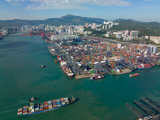 Drone fly over Hong Kong cargo terminal