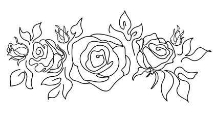 Vector line art of roses. Element for design. Black line art isolated on white.