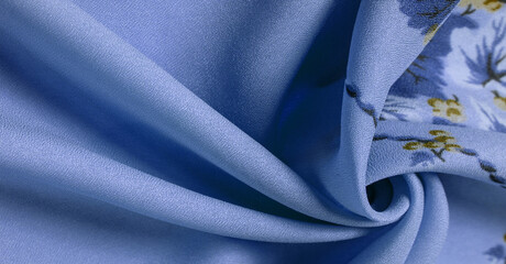 Crepe de Chin. pale blue, brown flowers. This is a group of silk, characterized by roughness, as well as slightly wrinkled. Texture, background