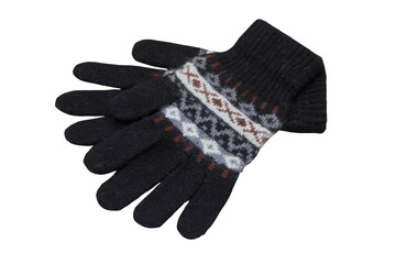 knitted gloves on a white background,pair of black winter gloves for boy, gloves isolated