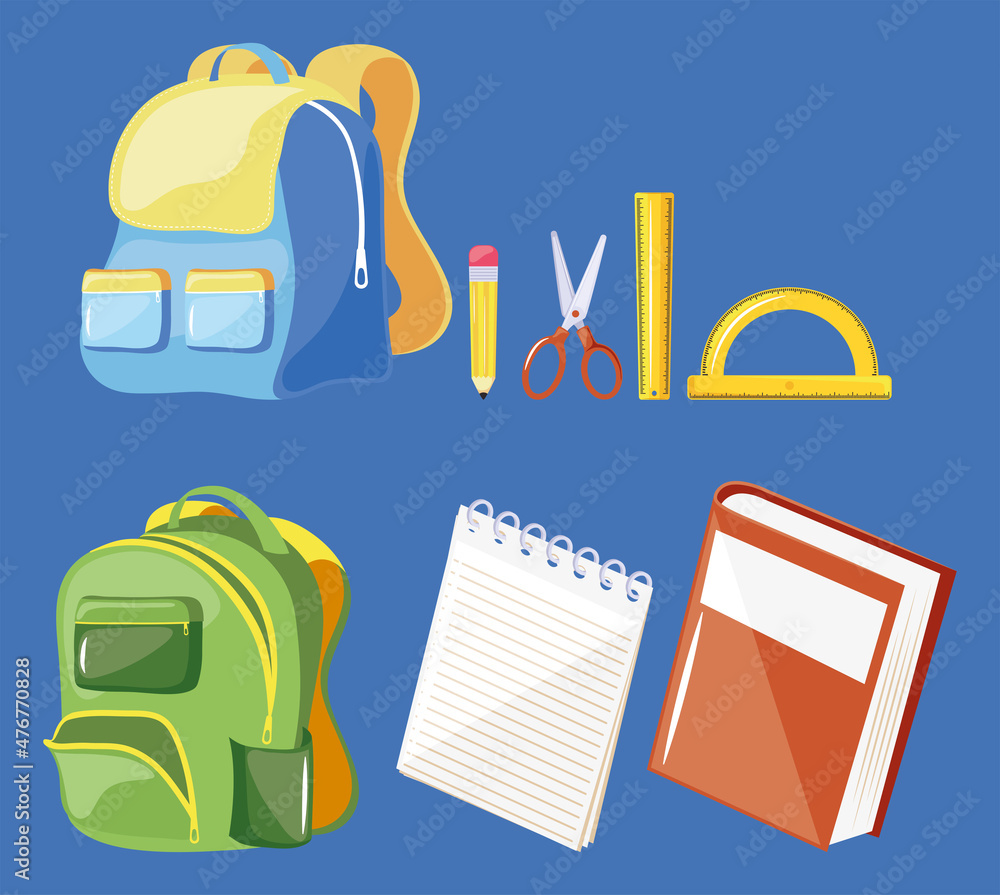 Sticker eight school supplies icons