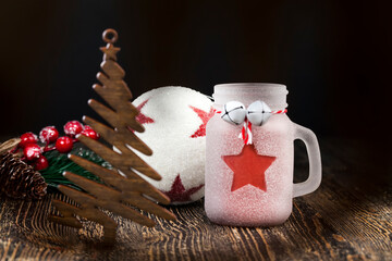 wooden Christmas tree and other New Year's toys for the holiday