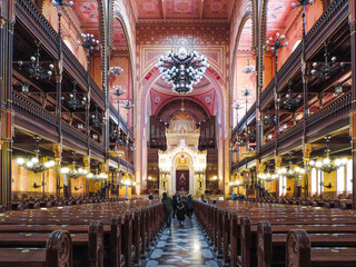 Budapest, Hungary, March 2016 - inner view of Dohany Street Synagogue also known as the Great Synagogue or Tabakgasse Synagogue