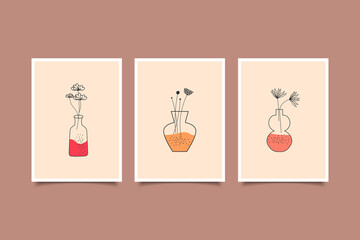 abstract vase and leaves modern poster wall art print collection