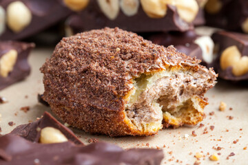 custard cake sprinkled with cocoa