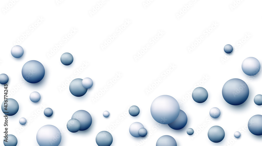Poster vector dynamic background with colorful realistic 3d balls. round sphere in pearls pastel colors on 