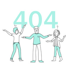 People in the office_page 404 men and women with a question mark_line_flat © Liudmyla Taranenko