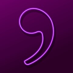 comma neon sign, modern glowing banner design, colorful modern design trend. Vector illustration.