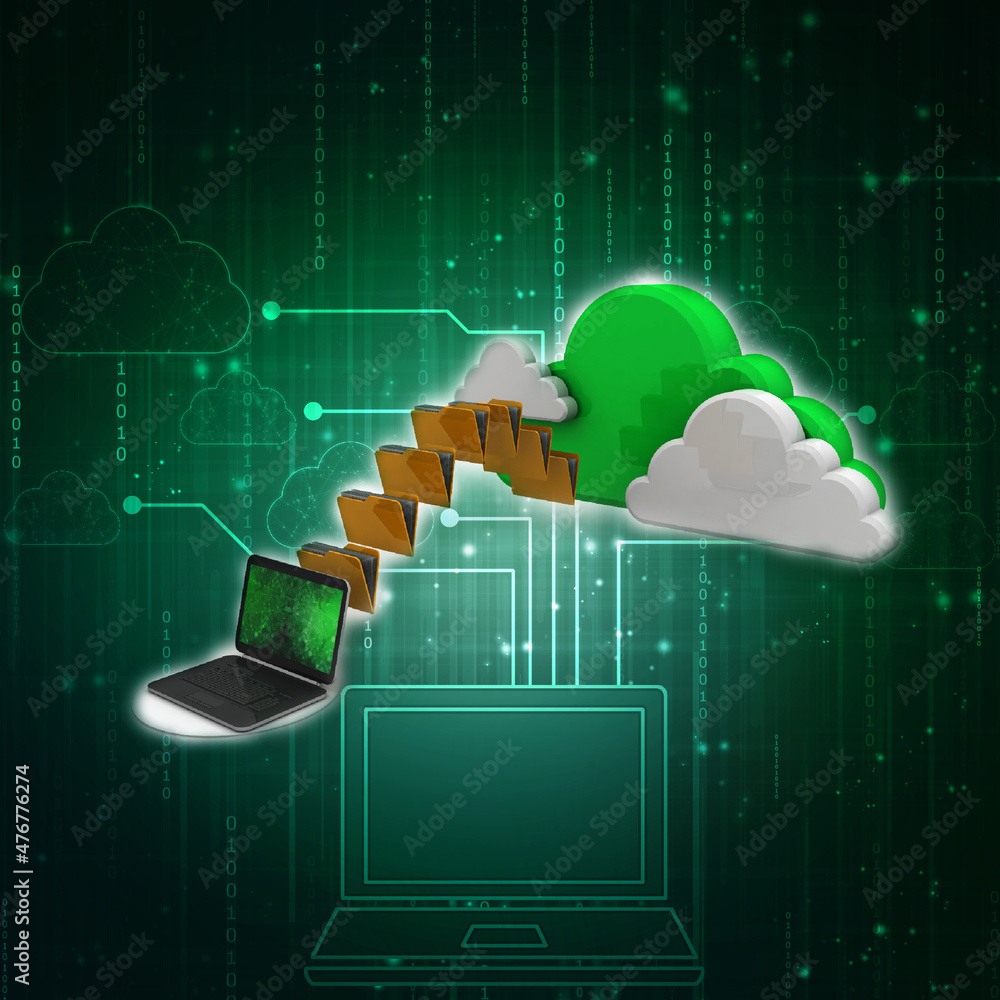 Aufkleber 3d rendering cloud folder storage in laptop