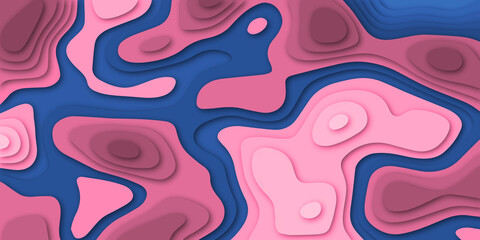 light pink and blue papercut design background with overlap layer, 3D papercut background multi colors topography map release. Paper cut background. Bright abstract waveform. Trendy 3D design.