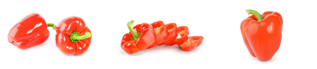 Collage of bell peppers isolated on a white background with clipping path