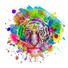 Deurstickers colorful background with tiger © reznik_val