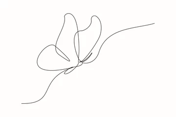 Voilages Une ligne Continuous line drawing of beautiful butterfly. Single one line art of flying abstract butterfly for salon or spa business. Vector illustration