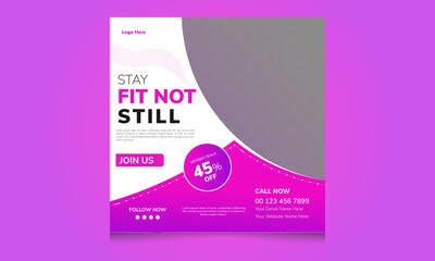 stay fit Social media square banner templates design. Promotional banner for social media posts. Suitable for social media posts, banners, and web banner ads design.
