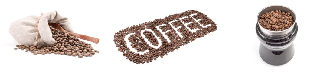 Collage of coffee over a white background