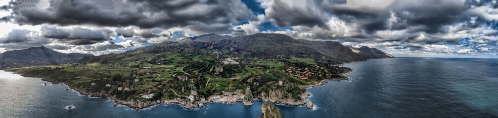 Fototapeta na wymiar Panoramic view of Scopello, Sicily, aerial view