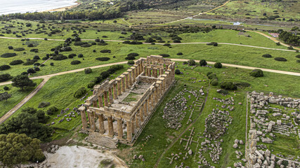 Ancient Greek doric temple in Segesta, Italy, aerial view