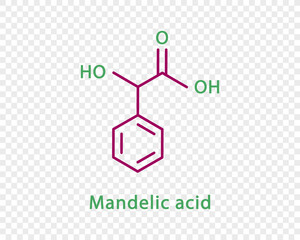 Mandelic acid chemical formula. Mandelic acid structural chemical formula isolated on transparent background.