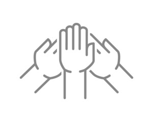 Stack of three hands line icon. Team, unity, friendship symbol
