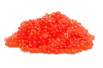 Red caviar on white background