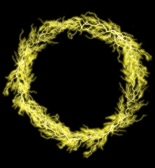 Yellow ring thunderbolt. Realistic lightning. Electricity thunder light storm flash thunderstorm in cloud.