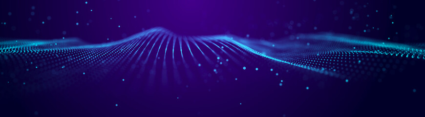 Obraz premium Futuristic wave. Network connection structure in cyberspace. 3D rendering.