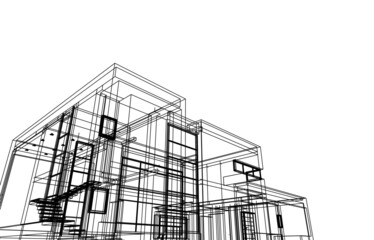 Architectural drawing of modern house vector 3d illustration