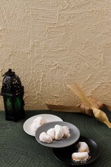 Kue Putri Salju or Snow White Cookies. Islamic Cookies Biscuit For Eid Mubarak Tradition