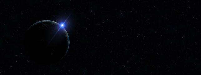 panoramic view of sunrise over planet earth in space 3d illustration