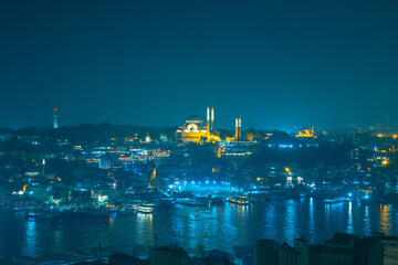 Ramadan in Istanbul. Suleymaniye Mosque and cityscape of Istanbul at night.