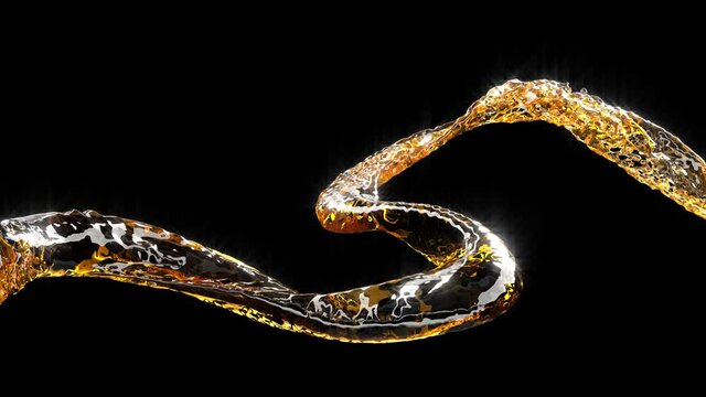 Alcohol Stream jet yellow liquid beer on black Water drop falling super slow motion 1000 fps 4k