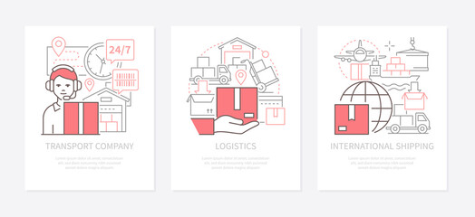 Logistics and delivery - modern line design style banners set