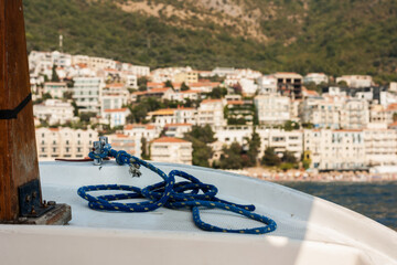 Beautiful landscape, sea trip in motor boat along the Adriatic coast near Budva, Montenegro, Europe