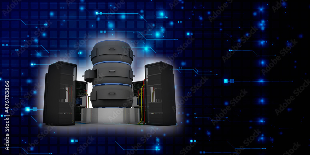 Poster 3d illustration data center server connected database