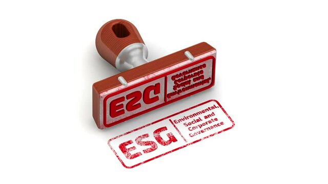 ESG. Environmental, Social and Corporate Governance. The stamp and an imprint. The seal-stamp leaves a red imprint ESG - Environmental, Social and Corporate Governance. Footage video