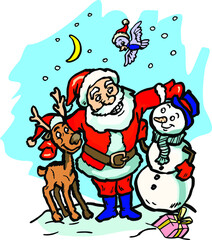 Obraz na płótnie Canvas santa claus and his friends vector illustration