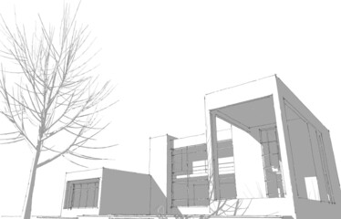 Fototapeta na wymiar Modern house building architecture 3d illustration