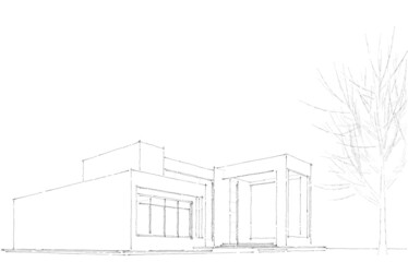 Modern house building architecture 3d illustration