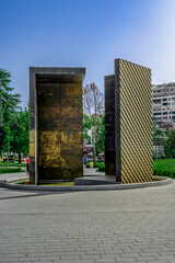 Tirana, Albania - June 21,2021: 100 Years Independence Memorial in Rinia Park in Tirana. Modern...