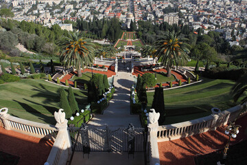 View of the Bahai Gardens and the Bahai Temple.