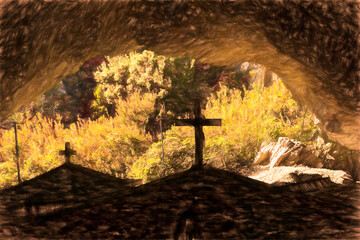 Obraz premium Agia Sofia chapel in the entrance of a cave in Kythira island