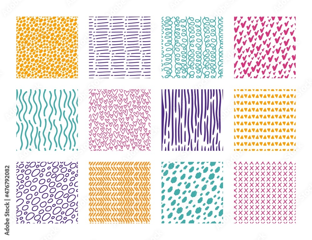 Poster cute hand drawn seamless pattern with scribbles, waves or lines. trendy abstract patterns with doodl