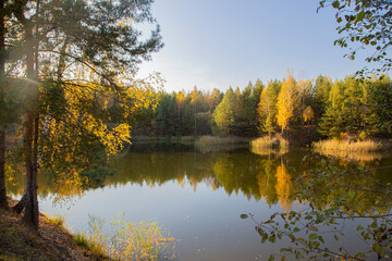 Lake in the forest in the autumn